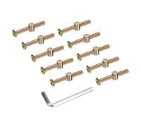 sourcing map 10Pcs Bed Frame Bolts, M8x60mm Hex Socket Head Cap Screws Bolts with Barrel Nuts Hardware Replacement Kit & M5 Hex Wrench for Furniture, Beds, Chair