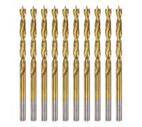 sourcing map 10pcs Brad Point Drill Bit 3.5mm(9/64") Dia Straight Round Shank Drill Metric Brad Point Spiral Twist Drill Bits for Carpenter Woodworking Plastic Rubber, Golden