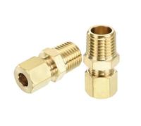 sourcing map 10Pcs Brass Compression Tube Fitting, 1/4" Tube OD x 1/4" NPT Male Connector Straight Coupling Adapter Union Fittings