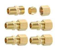 sourcing map 10Pcs Brass Pipe Fitting, 1/4" OD x 1/8" NPT Male Brass Compression Tube Fitting, Brass Compression Union Connector, Brass Straight Coupling Adapter Fitting Fit 1/4" Pipe