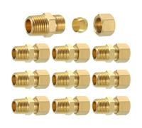 sourcing map 10Pcs Brass Pipe Fitting, 5/16" OD x 1/4" NPT Male Brass Compression Tube Fitting, Brass Compression Union Connector, Brass Straight Coupling Adapter Fitting Fit 5/16" Pipe