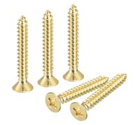 sourcing map 10Pcs Brass Wood Screws, M3.5 x 25mm Phillips Flat Head Self Tapping Screw WoodWorking Screw for Door Hinges, Wooden Furniture, Home Appliances