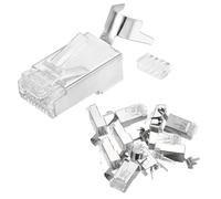 sourcing map 10pcs CAT7 RJ45 Pass Through Connectors, RJ45 STP/FTP 8P8C Gold Plated Plugs Silver with Cable Traverse for 23AWG Ethernet Cable