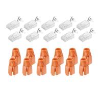 sourcing map 10pcs CAT7 RJ45 Pass Through Connectors, RJ45 STP/FTP 8P8C Gold Plated Plugs with 10pcs Orange Strain Relief Boots and Cable Traverse for 23AWG Ethernet Cable