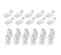 sourcing map 10pcs CAT8 RJ45 Pass Through Connectors, RJ45 STP/FTP 8P8C Gold Plated Plugs with 10pcs White Strain Relief Boots and Cable Traverse for 23AWG Ethernet Cable