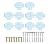 sourcing map 10Pcs Ceramic Knobs, 34mm/1.34" Flower Pattern Mushroom Knob Drawer Pull Handle Vintage Wardrobe Knobs with Screws for Vanity Bedroom Furniture Closet, Light Blue