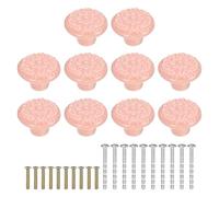 sourcing map 10Pcs Ceramic Knobs, 34mm/1.34" Flower Pattern Mushroom Knob Drawer Pull Handle Vintage Wardrobe Knobs with Screws for Vanity Bedroom Furniture Closet, Pink