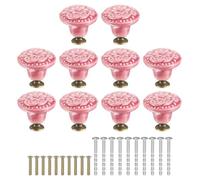 sourcing map 10Pcs Ceramic Knobs, 34mm/1.34" Flower Pattern Mushroom Knob Raised Base Drawer Pull Handle Vintage Wardrobe Knobs with Screws for Vanity Bedroom Furniture Closet, Red