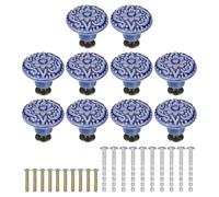 sourcing map 10Pcs Ceramic Knobs, 34mm/1.34" Flower Pattern Mushroom Knob Raised Base Drawer Pull Handle Vintage Wardrobe Knobs with Screws for Vanity Bedroom Furniture Closet, Purple Blue