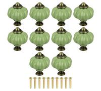 Sourcing Map 10pcs Ceramic Pumpkin Knobs, Grass Green Decorative Pulls, Vintage Drawer Pulls with 10 Screws for Cabinet Drawers, Closets, and Cupboards (38mm/1.5")