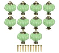 Sourcing Map 10pcs Ceramic Pumpkin Knobs, Lime Green Decorative Pulls, Vintage Drawer Pulls with 10 Screws for Cabinet Drawers, Closets, and Cupboards (38mm/1.5")
