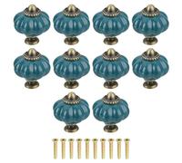 Sourcing Map 10pcs Ceramic Pumpkin Knobs, Teal Decorative Pulls, Vintage Drawer Pulls with Screws for Cabinet Drawers, Closets, Cupboards (38mm/1.5")