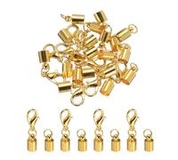 Sourcing Map 10Pcs Cord End Caps - 4.5mm Barrel Beads Kumihimo Iron Clamp Clasp for Leather Ribbon Jewelry Making Necklace DIY Craft (Pale Gold)