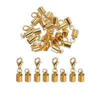 sourcing map 10Pcs Cord End Caps, 5.5mm End Caps Barrel Beads Kumihimo End Caps Iron for Leather Ribbon Clamp Clasp Jewelry Making Necklace Cord DIY Craft (Pale Gold)