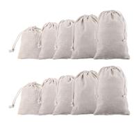 sourcing map 10pcs Cotton Storage Bags Canvas Drawstring Bags Reusable Packing Storage Muslin Bags with Drawstring for Fruit Onion Clothes Shopping Home Supplies, Beige