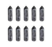 sourcing map 10Pcs Crystals Wands, Black Obsidian Natural Hexagonal Crystal for Chakra Meditation Wire Wrapping Home Decor Bulk Rough Stone Collection, 33 x 8mm (Glossy Black)