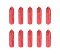 sourcing map 10Pcs Crystals Wands, Red Howlite Natural Hexagonal Crystal for Chakra Meditation Wire Wrapping Home Decor Bulk Rough Stone Collection, 33 x 8mm (Red Black Mesh)