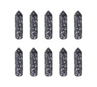 sourcing map 10Pcs Crystals Wands, Snowflake Obsidian Natural Hexagonal Crystal for Chakra Meditation Wire Wrapping Home Decor Bulk Rough Stone Collection, 33 x 8mm (Black White Spots)