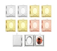 sourcing map 10Pcs Custom Photo Locket Charm, Copper Retro Book Picture Locket Pendants for Women Men DIY Memorial KeyChains Necklace Bracelet Jewelry, Dark Copper/Silver/Gold/White K/Rose Gold