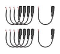 sourcing map 10pcs DC Power Pigtails Cable, 5.5 x 2.1mm Female Barrel Plug Connector to Bare Wire Open End for CCTV Camera, DVR, LED Strip, 15cm Black