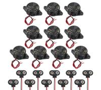 sourcing map 10Pcs DC3-24V 100dB 3100Hz Electronic Piezo Buzzer Alarm Sounder Active Continuous Beep Sound with 9V t Type Battery Connector for Motorcycle Golf Car t Vehicles Car Alarm, Black
