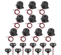 sourcing map 10Pcs DC3-24V 100dB 3500Hz Electronic Piezo Buzzer Alarm Sounder Active Continuous Beep Sound with 9V t Type Battery Connector for Motorcycle Golf Car t Vehicles Car Alarm, Black