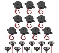 sourcing map 10Pcs DC3-24V 90dB 2800Hz Electronic Piezo Buzzer Alarm Sounder Active Continuous Beep Sound with 9V t Type Battery Connector for Motorcycle Golf Car t Vehicles Car Alarm, Black