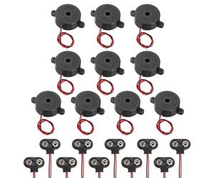 sourcing map 10Pcs DC3-24V 90dB 2800Hz Electronic Piezo Buzzer Alarm Sounder Active Continuous Beep Sound with 9V t Type Battery Connector for Motorcycle Golf Car t Vehicles Car Alarm, Black
