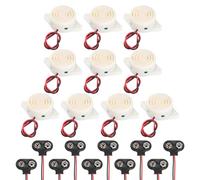 sourcing map 10Pcs DC3-24V 90dB 3100Hz Electronic Piezo Buzzer Alarm Sounder Active Intermittent Beep Sound with 9V t Type Battery Connector for Motorcycle Golf Car t Vehicles Car Alarm, White