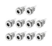 sourcing map 10pcs DC5521 Power Jack, 12V 1A 5.5x2.1mm 2 Pin DC Power Female Panel Mounting Connector Socket with Metal Nut Washer for Electronics Devices, Silver 12.5x12.5x26.5mm