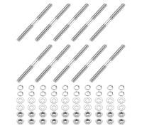 sourcing map 10pcs Double Ended Stud Screws, M4x50mm 304 Stainless Steel Dual Threaded Rod Bolts with Nuts and Flat & Lock Washers Double End Threaded Stud Screw Bolt for House Maintenance