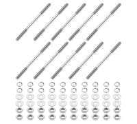 sourcing map 10pcs Double Ended Stud Screws, M4x65mm 304 Stainless Steel Dual Threaded Rod Bolts with Nuts and Flat & Lock Washers Double End Threaded Stud Screw Bolt for House Maintenance