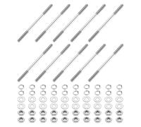 sourcing map 10pcs Double Ended Stud Screws, M4x70mm 304 Stainless Steel Dual Threaded Rod Bolts with Nuts and Flat & Lock Washers Double End Threaded Stud Screw Bolt for House Maintenance