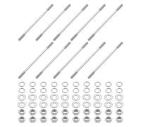 sourcing map 10pcs Double Ended Stud Screws, M5x100mm 304 Stainless Steel Dual Threaded Rod Bolts with Nuts and Flat & Lock Washers Double End Threaded Stud Screw Bolt for House Maintenance