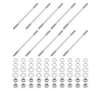sourcing map 10pcs Double Ended Stud Screws, M5x90mm 304 Stainless Steel Dual Threaded Rod Bolts with Nuts and Flat & Lock Washers Double End Threaded Stud Screw Bolt for House Maintenance