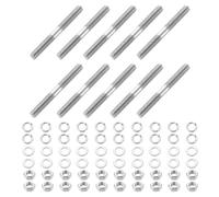 sourcing map 10pcs Double Ended Stud Screws, M6x50mm 304 Stainless Steel Dual Threaded Rod Bolts with Nuts and Flat & Lock Washers Double End Threaded Stud Screw Bolt for House Maintenance