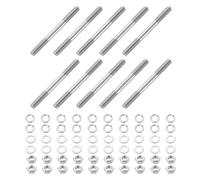 sourcing map 10pcs Double Ended Stud Screws, M6x60mm 304 Stainless Steel Dual Threaded Rod Bolts with Nuts and Flat & Lock Washers Double End Threaded Stud Screw Bolt for House Maintenance