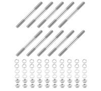 sourcing map 10pcs Double Ended Stud Screws, M6x65mm 304 Stainless Steel Dual Threaded Rod Bolts with Nuts and Flat & Lock Washers Double End Threaded Stud Screw Bolt for House Maintenance