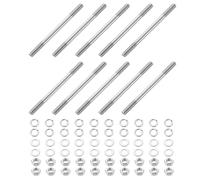 sourcing map 10pcs Double Ended Stud Screws, M6x80mm 304 Stainless Steel Dual Threaded Rod Bolts with Nuts and Flat & Lock Washers Double End Threaded Stud Screw Bolt for House Maintenance
