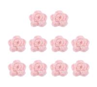 sourcing map 10Pcs Flower Sew on Patches, 50mm Handmade Crochet Flowers Floral Embroidered Appliques Embellishments for DIY Hair Hats Clothes Wedding Decor Craft, Pink