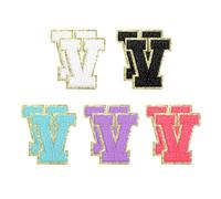 sourcing map 10pcs Glitters Chenille Letter Patches 5.5 cm/2.2 Inch Chenille Iron-On Letter Patches Applique for Clothing Hats Jeans Shoes Bags (Rose Red/Purple/Blue/Black/White, V)