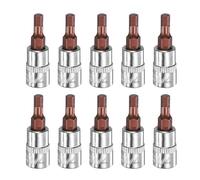 sourcing map 10pcs H4 Hex Bit Socket 1/4" Square Drive Metric S2 & CR-V Steel Socket Ratchet Wrench Bits, Silver Red