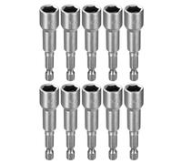 sourcing map 10pcs Hex Nut Driver Drill Bit 3/8" 6-Point Socket 1/4" Hex Shank Nut Setter CR-V Steel Quick-Change Nut for Power Drills Impact Drivers, Silver Tone