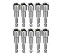 sourcing map 10pcs Hex Nut Driver Drills Bit 3/8" 6-Point Socket 1/4" Hex Shank Magnetic Nut Setter CR-V Steel Quick-Change Nut for Power Drills Impact Drivers, Silver Tone