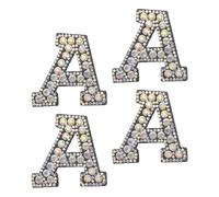 sourcing map 10Pcs Iron on Letters Patches, Letter A Rhinestone Pearl Alphabet Applique English Letter Sew on Patch for DIY Clothing Hat Bag, Black