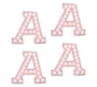 sourcing map 10Pcs Iron on Letters Patches, Letter A Rhinestone Pearl Alphabet Applique English Letter Sew on Patch for DIY Clothing Hat Bag, White Pink