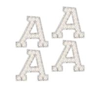 sourcing map 10Pcs Iron on Letters Patches, Letter A Rhinestone Pearl Alphabet Applique English Letter Sew on Patch for DIY Clothing Hat Bag, White