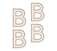 sourcing map 10Pcs Iron on Letters Patches, Letter B Rhinestone Pearl Alphabet Applique English Letter Sew on Patch for DIY Clothing Hat Bag, White Gold