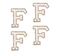 sourcing map 10Pcs Iron on Letters Patches, Letter F Rhinestone Pearl Alphabet Applique English Letter Sew on Patch for DIY Clothing Hat Bag, White Gold