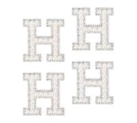 sourcing map 10Pcs Iron on Letters Patches, Letter H Rhinestone Pearl Alphabet Applique English Letter Sew on Patches for DIY Clothing Hat Bag, White